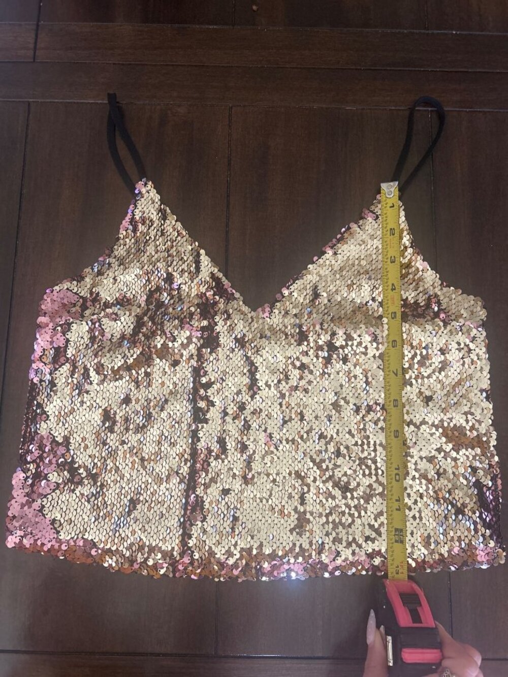 Topshop Rose Gold & Gold Flippable Sequin Crop Top Spaghetti Strap Lined - Picture 9 of 10